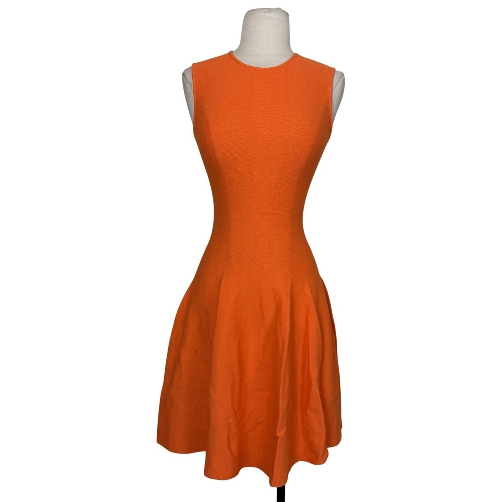 RVN Fit & Flare Knit Dress Sz XS Orange Sleeveless Sleek Office Cocktail Party